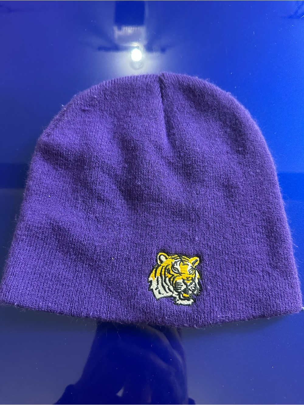 Men’s LSU Purple Knit Beanie Hat with Tiger Embroidered Patch